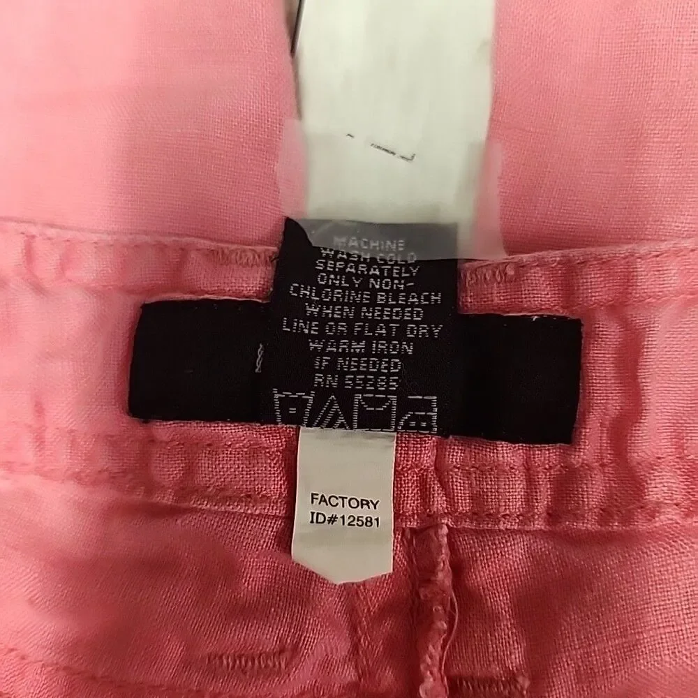 Express Women's Coral Pink 100% Linen Cargo Pants - Size 1/2 - Picture 3 of 11
